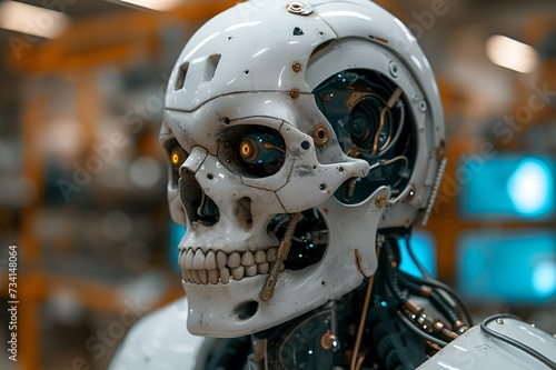 Surreal Synthesis. A Cyberpunk Dark-Fantasy Portrait of an Intricate Cyborg in a Chemical Laboratory