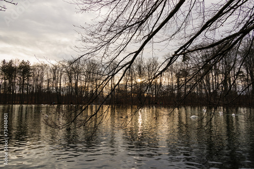 An evening at sunset at Stempflesee near Augsburg in February photo