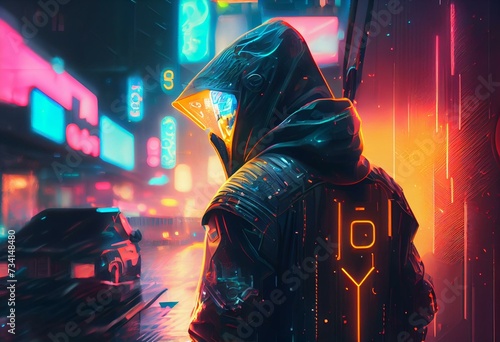 3d illustration rendering of futuristic cyberpunk city, gaming wallpaper scifi background, a esports gamer vs banner sign of neon glow, versus player challenge. Generative AI