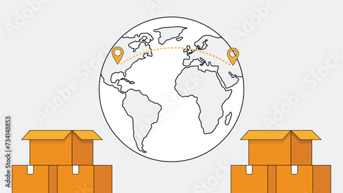 Global Shipping Routes with Cardboard Boxes
