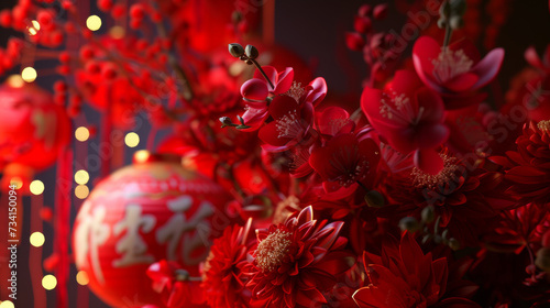 Chinese new year festive background with red decoration