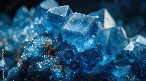 Macro close-up studio shot of cobalt mineral rocks isolated against a black background 