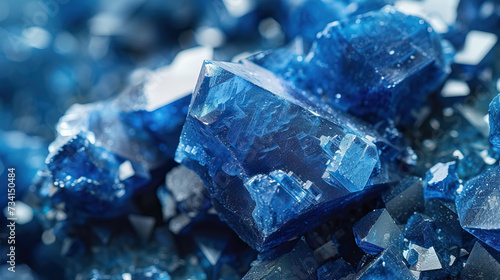 Macro close-up studio shot of cobalt mineral rocks isolated with bokeh	
