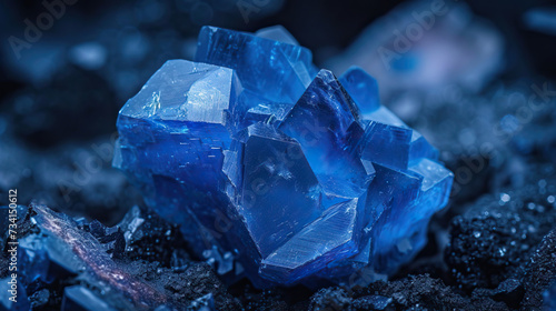 Macro close-up studio shot of cobalt mineral rocks isolated against a dark background 