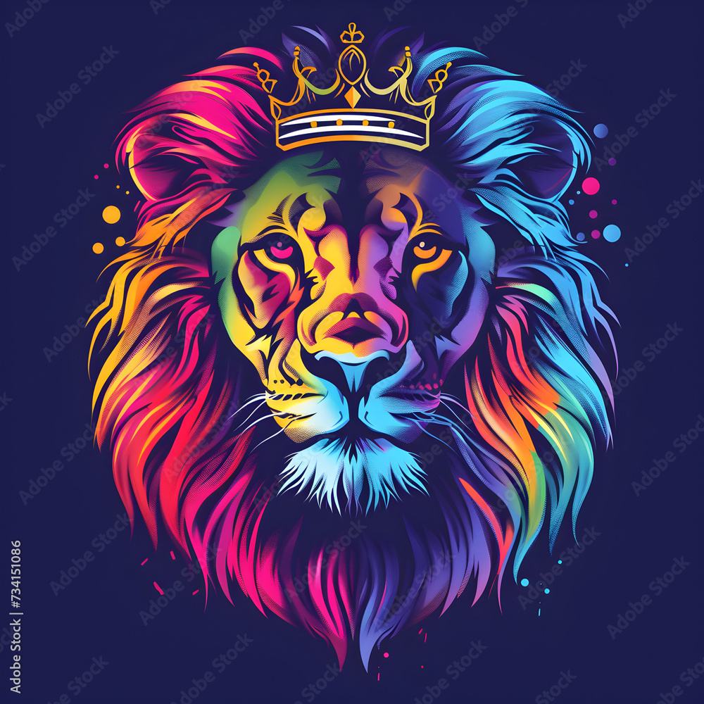 Fototapeta premium Colorful Lion Crown Logo, 1