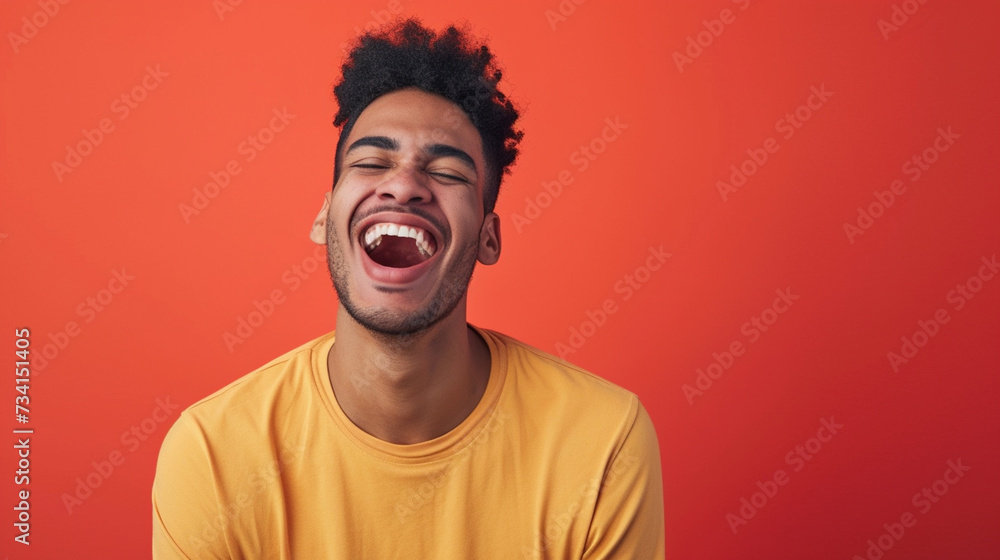 Obraz premium Latin American Man Radiating Happiness and Joy, Isolated on Solid Background - Copy Space Included