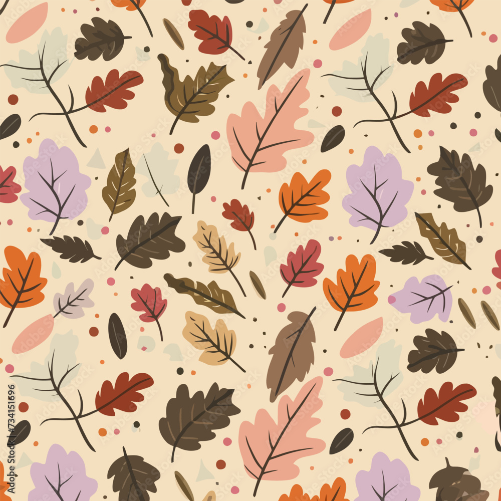 Autumn foliage seamless pattern vector illustration, plaid seamless autumn pattern