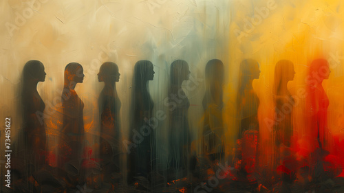 Group of people, mask face, city background, colourful painting illustrations. 