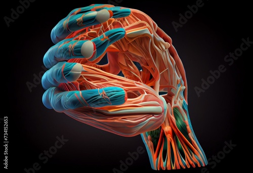 Abductor Pollicis Brevis Muscle Anatomy For Medical Concept 3D Illustration. Generative AI