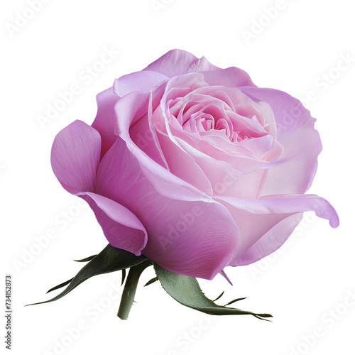Beautiful single pink rose isolated on transparent background.