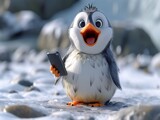 Penguin with Phone. Penguins in different life situations. Generated by AI. High-quality illustration