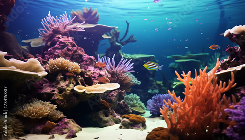 Underwater reef, fish, nature beauty, multi colored aquatic sea life generated by AI