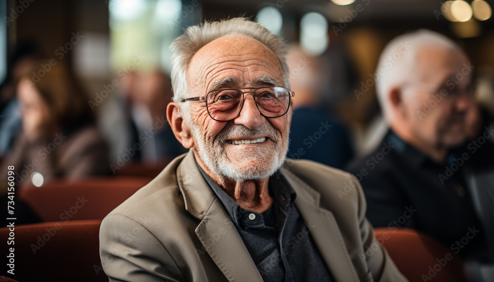 A confident businessman, sitting, smiling, looking at camera, successful generated by AI A confident businessman, sitting, smiling, looking at camera, successful generated by AI