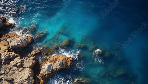 A tranquil seascape blue wave, rocky coast, beauty in nature generated by AI