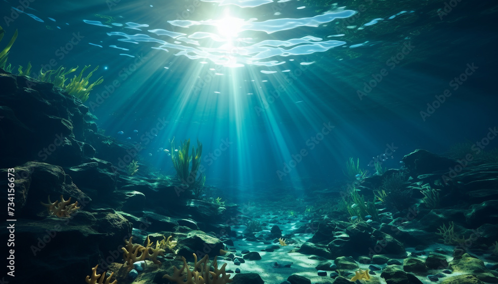 Swimming below, exploring deep, underwater adventure in tropical paradise generated by AI Swimming below, exploring deep, underwater adventure in tropical paradise generated by AI
