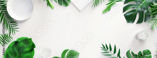 Mockup card birthday wedding background white table paper top greeting view stationery. Card blank postcard mockup birthday frame gift mock flatlay design green leaves happy desk template composition