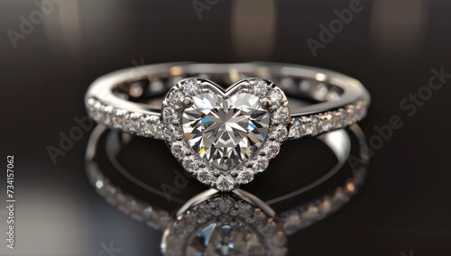 a beautiful diamond heart shaped engagement ring Generative AI