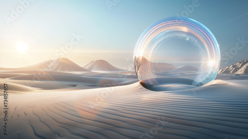 Futuristic Bubble Shelter in the Heart of a Desert at Sunrise