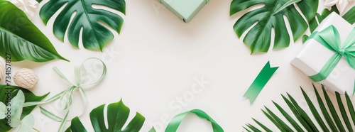 Mockup card birthday wedding background white table paper top greeting view stationery. Card blank postcard mockup birthday frame gift mock flatlay design green leaves happy desk template composition