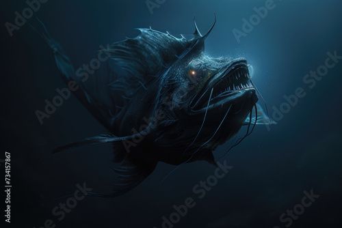 An eerie abyssal anglerfish prowling the depths of the ocean