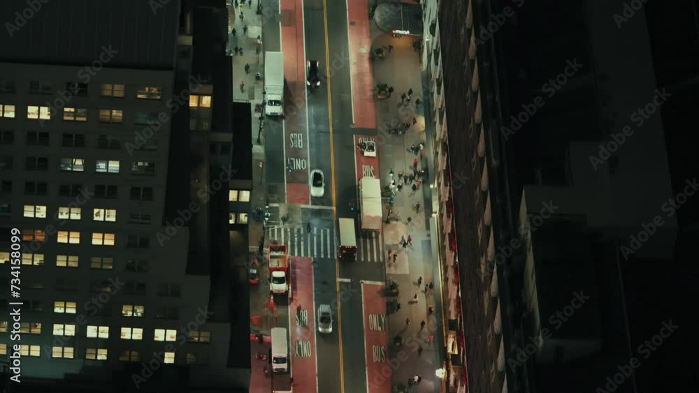 New York City street night aerial view New York City street night aerial view