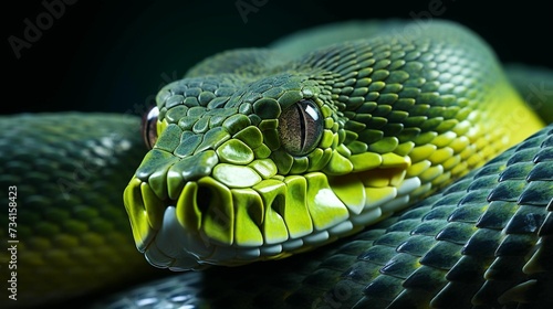 AI generated illustration of a vibrant green snake photo