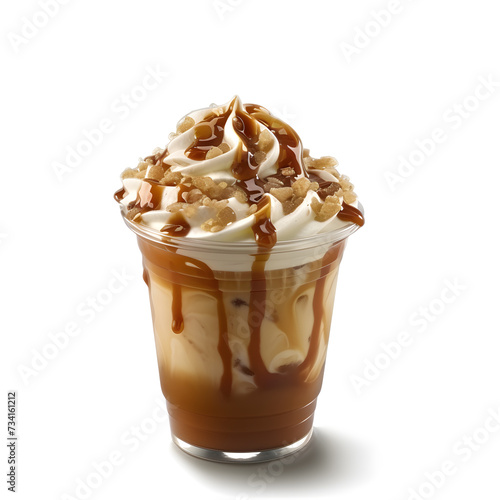 Iced caramel coffee isolated on white background