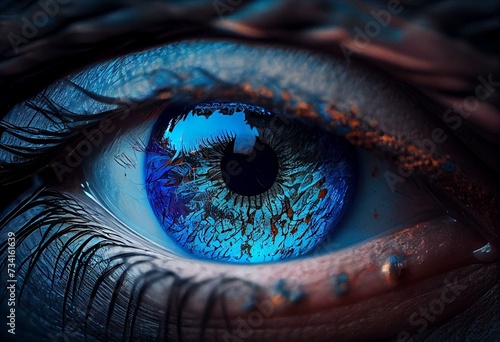 bright blue evil eye symbolizing fear and horror. Generative AI