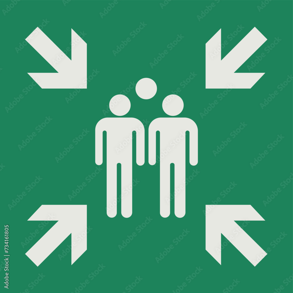 SAFETY CONDITION SIGN PICTOGRAM, EVACUATION MEETING POINT ISO 7010 – E007, VECTOR SAFETY CONDITION SIGN PICTOGRAM, EVACUATION MEETING POINT ISO 7010 – E007, VECTOR