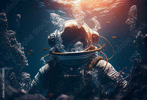 Astronaut in the ocean 3d. Generative AI