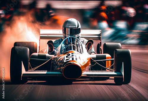 driver in racing car at drag racing start focuses on finish line , generative ai photo