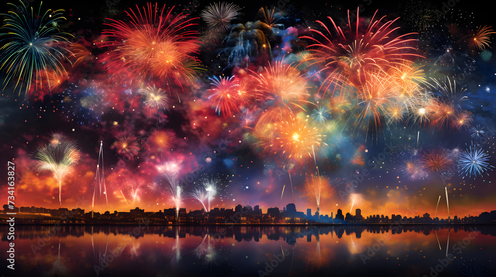 Spectacular FS Fireworks Show Illuminating the Night Sky with Colourful Radiance and Spectator Awe.