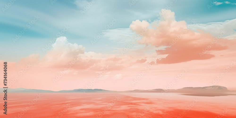 Morning sunrise, blue sky, peach reflection on water. banner Morning sunrise, blue sky, peach reflection on water. banner