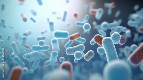 3D render of tiny bacteria and therapeutic organisms including lactobacillus and salmonella, a macro shot of oral bacteria when viewed under a microscope