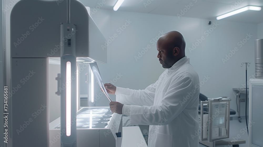 A surgeon reviewing a patient's X-rays on a lightbox in a clean, focused environment, preparing for a procedure A surgeon reviewing a patient's X-rays on a lightbox in a clean, focused environment, preparing for a procedure