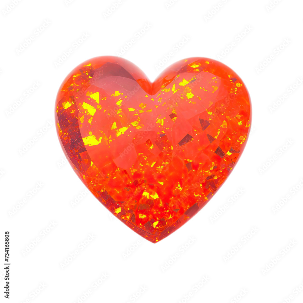 A heart of Fire opal on a white background