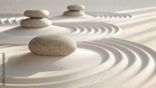 Zen garden 3D vector, raked sand and stones, peaceful