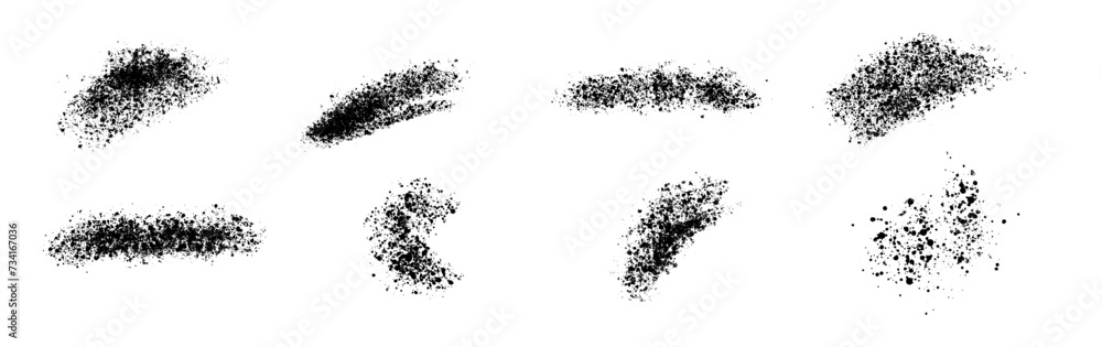 Set of vector black ink brush strokes.Black paint, ink brush strokes, lines.Grunge splatter, dirt stain, brush with drops blots Set of vector black ink brush strokes.Black paint, ink brush strokes, lines.Grunge splatter, dirt stain, brush with drops blots