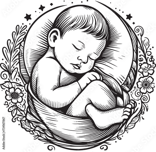 newborn baby one lineart, childhood concept illustration vector