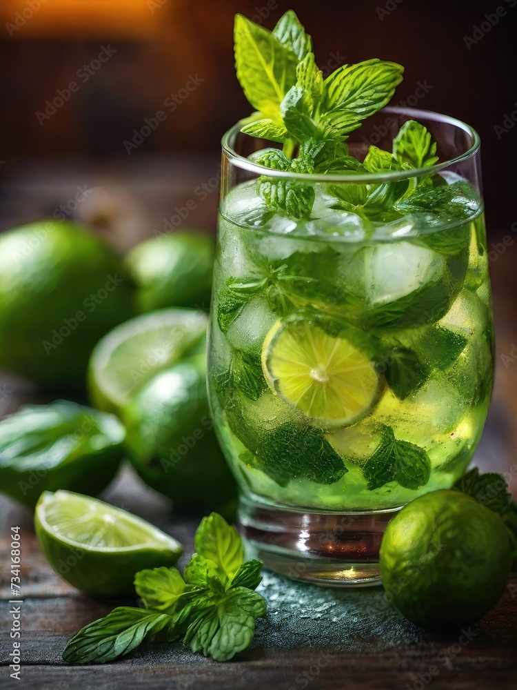 Fototapeta premium Sip into Joy: Bon Appétit's Iced mojito cocktail Elegance