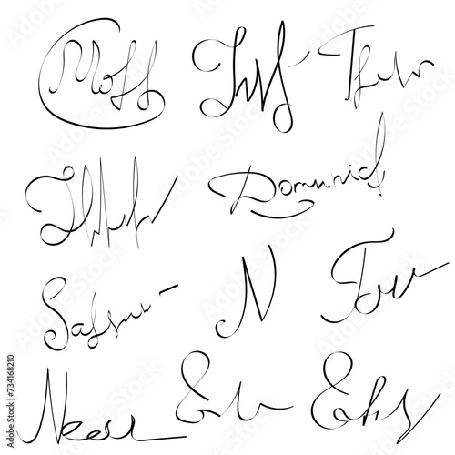 editable set of fake handwritten signatures for signed papers and documents