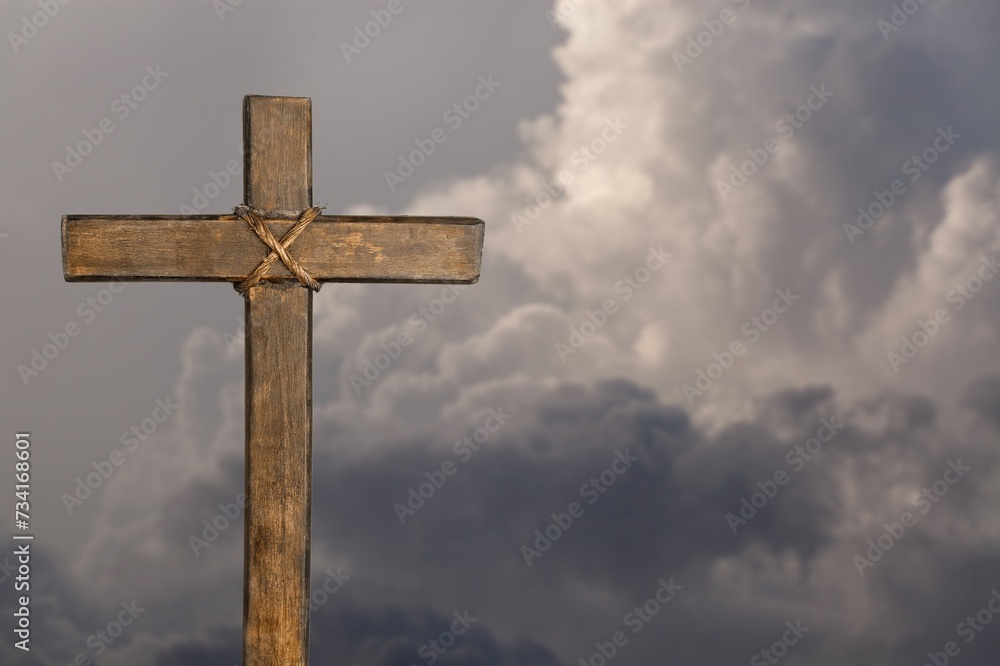 beautiful sky background with wooden cross