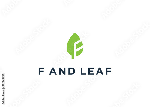 Initial letter F with Green Leaf logo design vector template