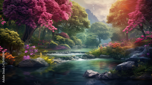 Natural realm background  featuring lush landscapes  vibrant flora  and serene scenes from the heart of nature background Ai Generative