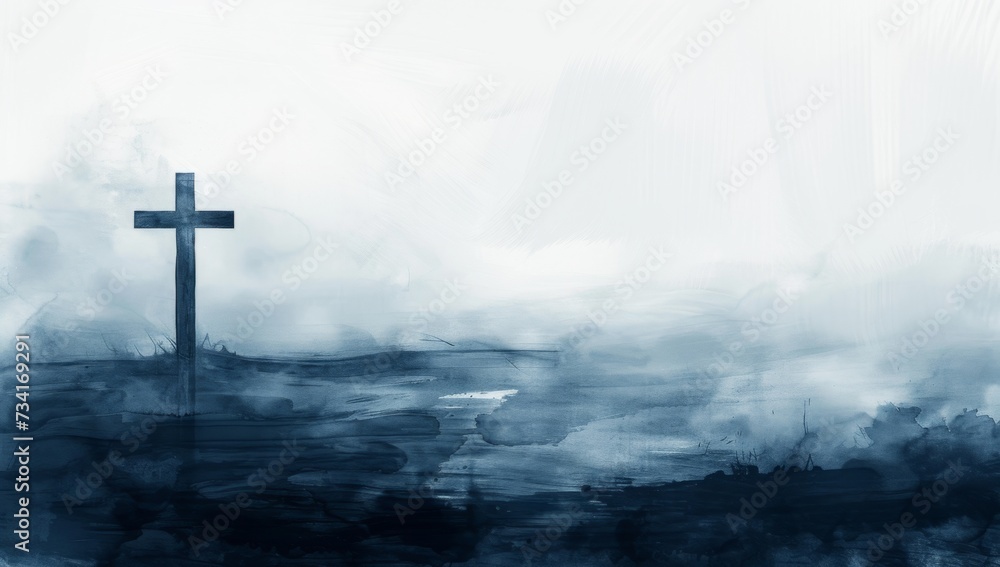 a cross sits on the ground near the fog Generative AI a cross sits on the ground near the fog Generative AI