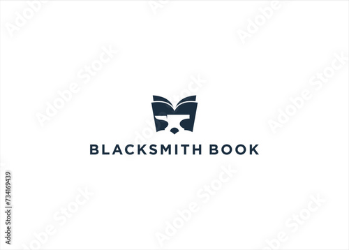 Book education with Blacksmith Forge vector logo design illustration