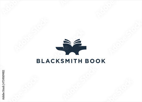 Book education with Blacksmith Forge vector logo design illustration