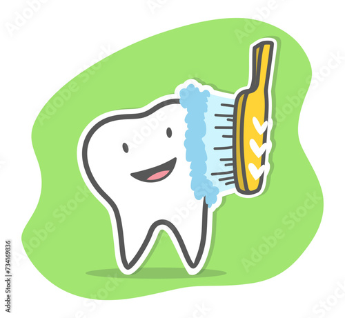 Teeth care and hygiene concept. Healthy happy teeth. Vector illustration
