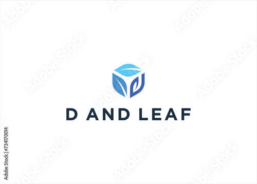 Initial letter D with Leaf Box logo design vector template