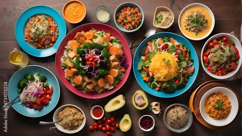 wallpaper of different food items front view